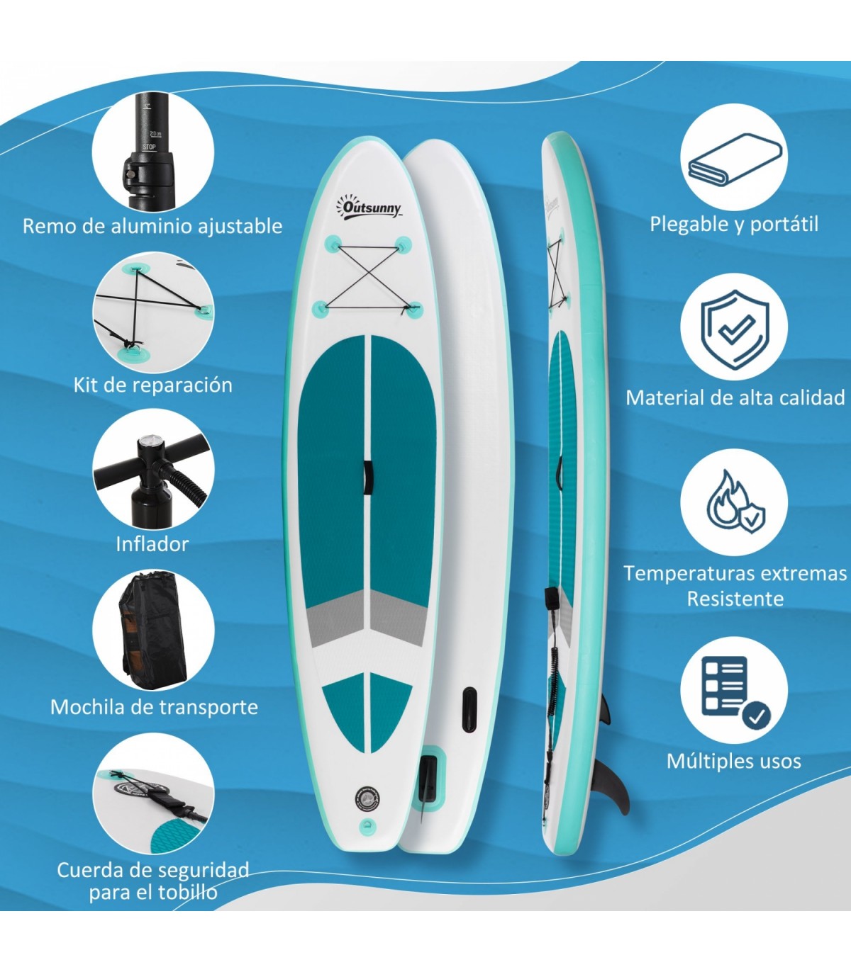 vidaXL Juego de tabla de paddle surf hinchable verde y blanco